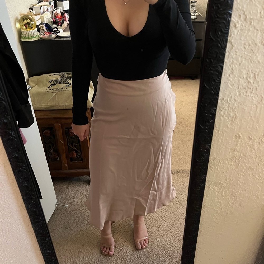 High waist satin A line midi skirt